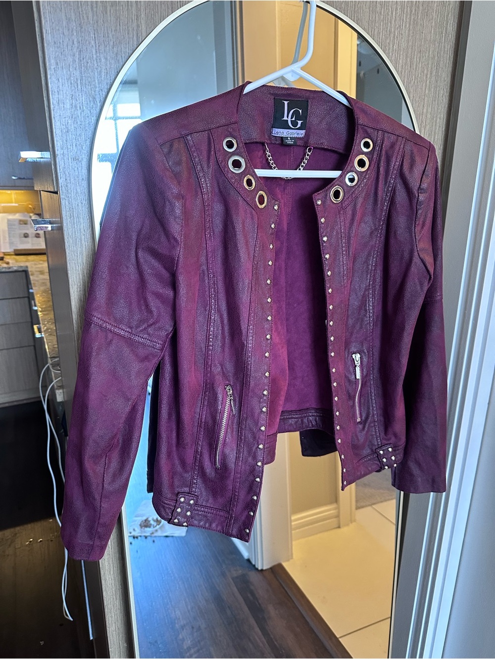 LG Plum Leatherette Studded Jacket for Women